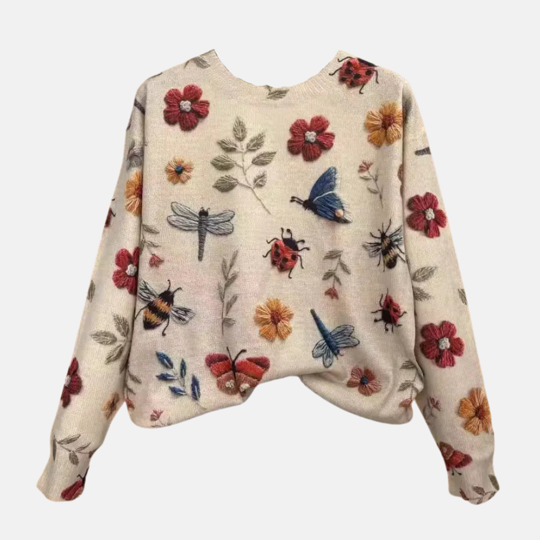 3D Bloemen Gebreide Trui Vintage Elegantie