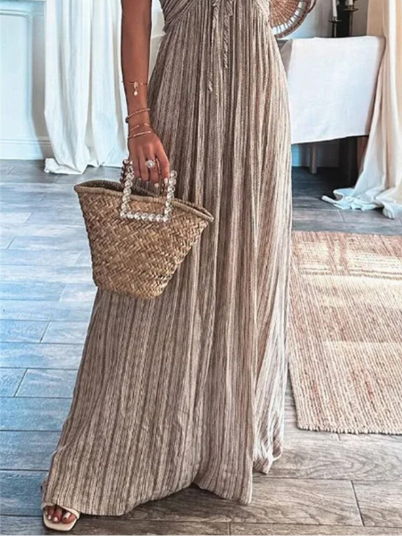 Beige Maxi Jurk met Zeeprint