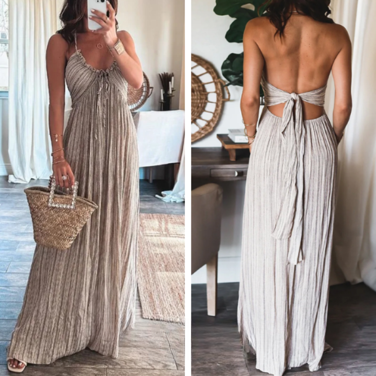 Beige Maxi Jurk met Zeeprint