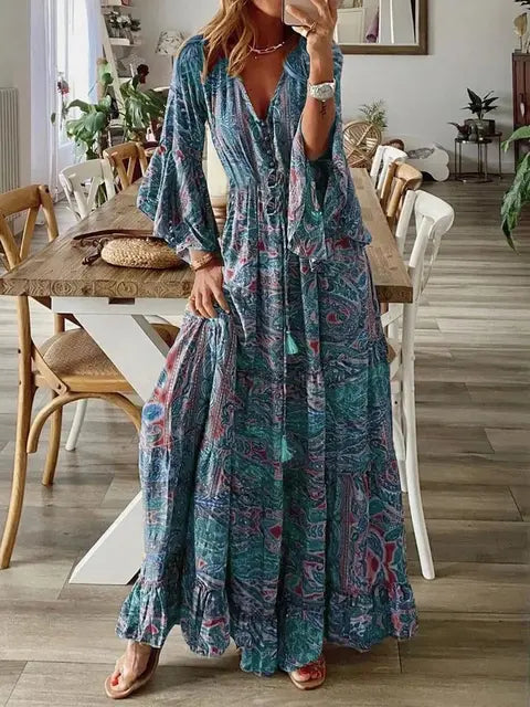 Bohemian Bloemenprint Maxi Jurk - Elegant