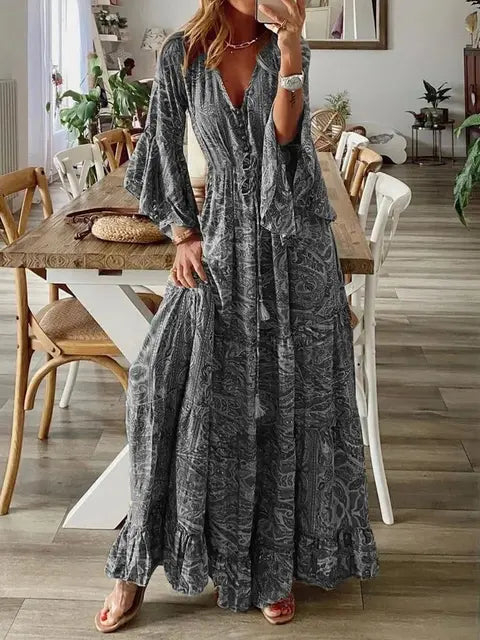 Bohemian Bloemenprint Maxi Jurk - Elegant