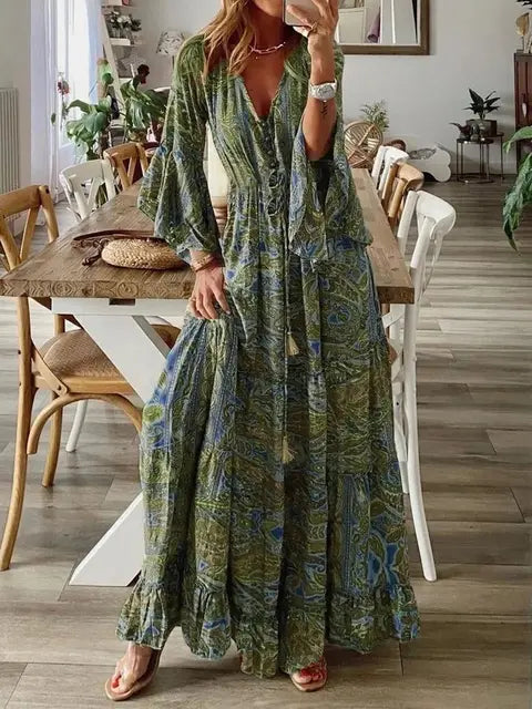 Bohemian Bloemenprint Maxi Jurk - Elegant