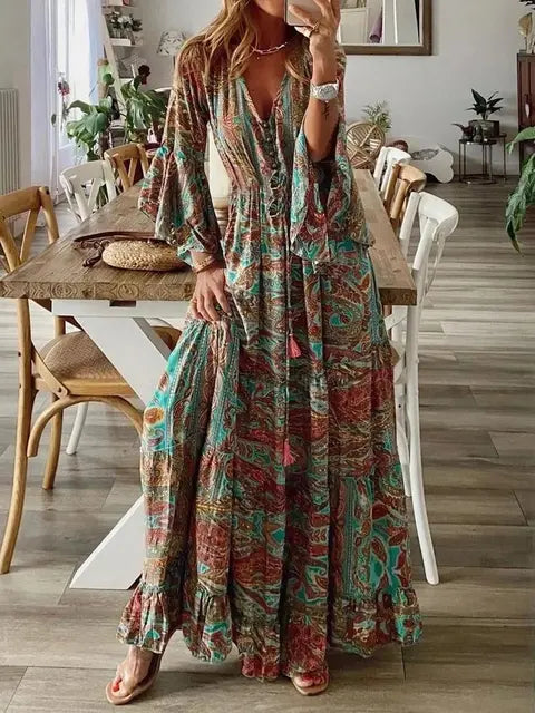 Bohemian Bloemenprint Maxi Jurk - Elegant