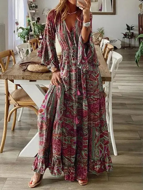 Bohemian Bloemenprint Maxi Jurk - Elegant
