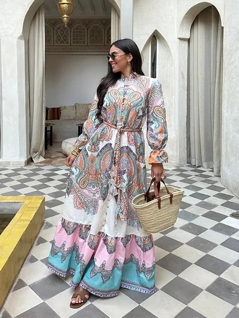 Bohemian Maxi Jurk met Pofmouwen