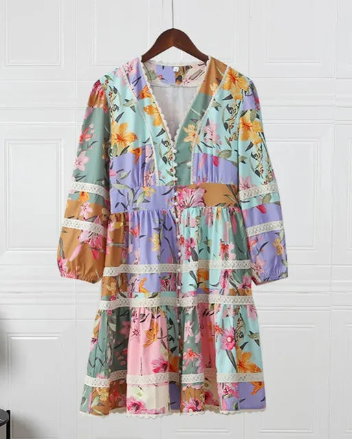 Bohemian Maxi Jurk met Pofmouwen