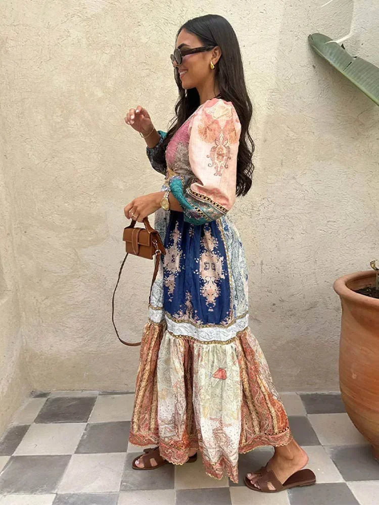 Bohemian Maxi Jurk met Pofmouwen
