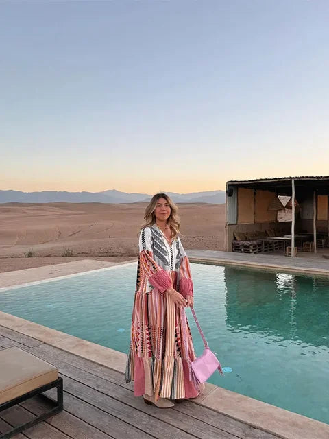 Bohemian Maxi Jurk met Pofmouwen