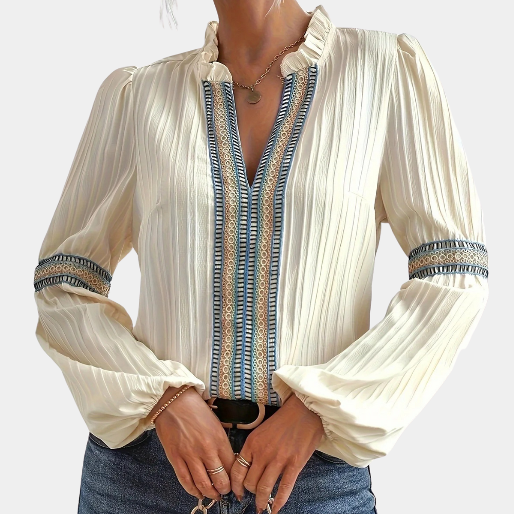 Boho Crème Blouse met V-Hals
