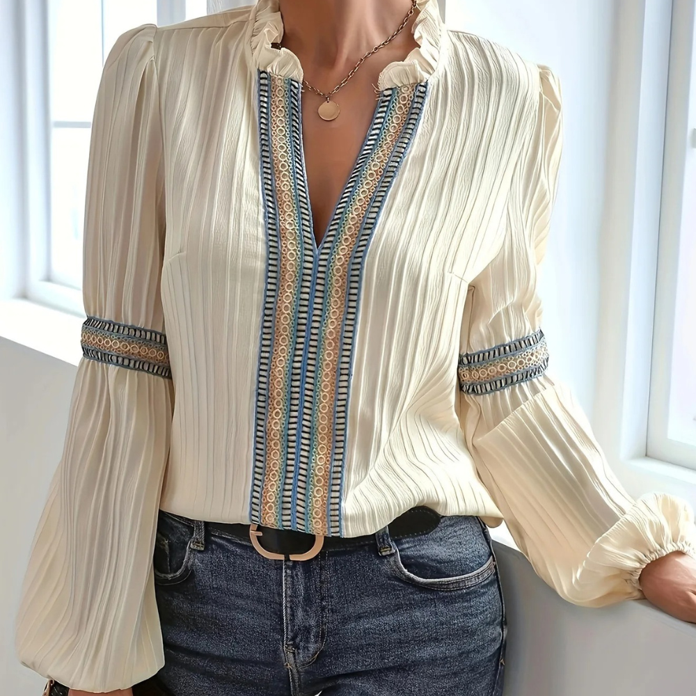 Boho Crème Blouse met V-Hals