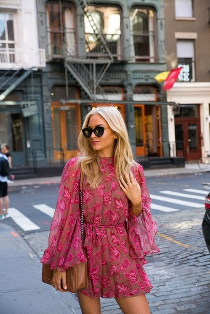 Boho Jumpsuit Rood Bloemenprint Open Rug