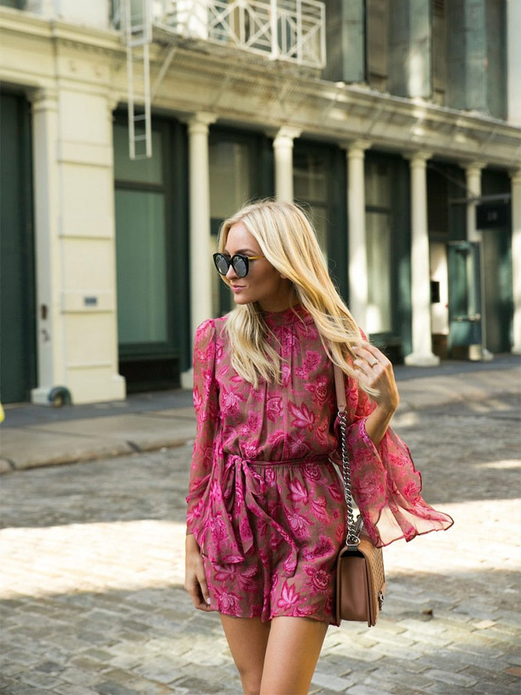 Boho Jumpsuit Rood Bloemenprint Open Rug