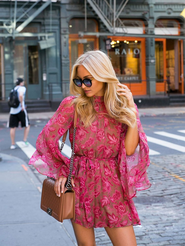 Boho Jumpsuit Rood Bloemenprint Open Rug