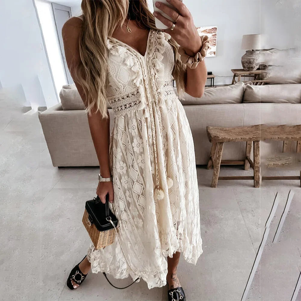 Boho Kanten Zomerjurk met Kwastjes