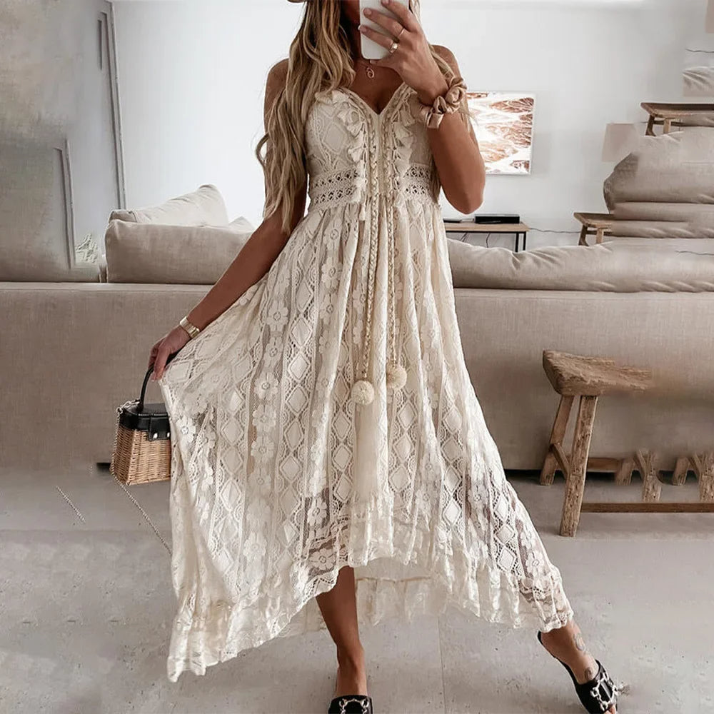 Boho Kanten Zomerjurk met Strikdetail