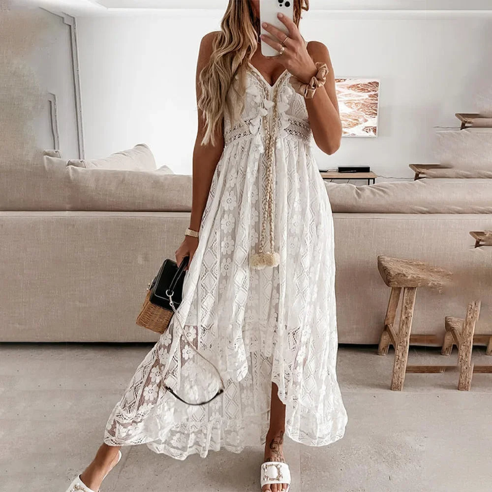 Boho Kanten Zomerjurk met Strikdetail