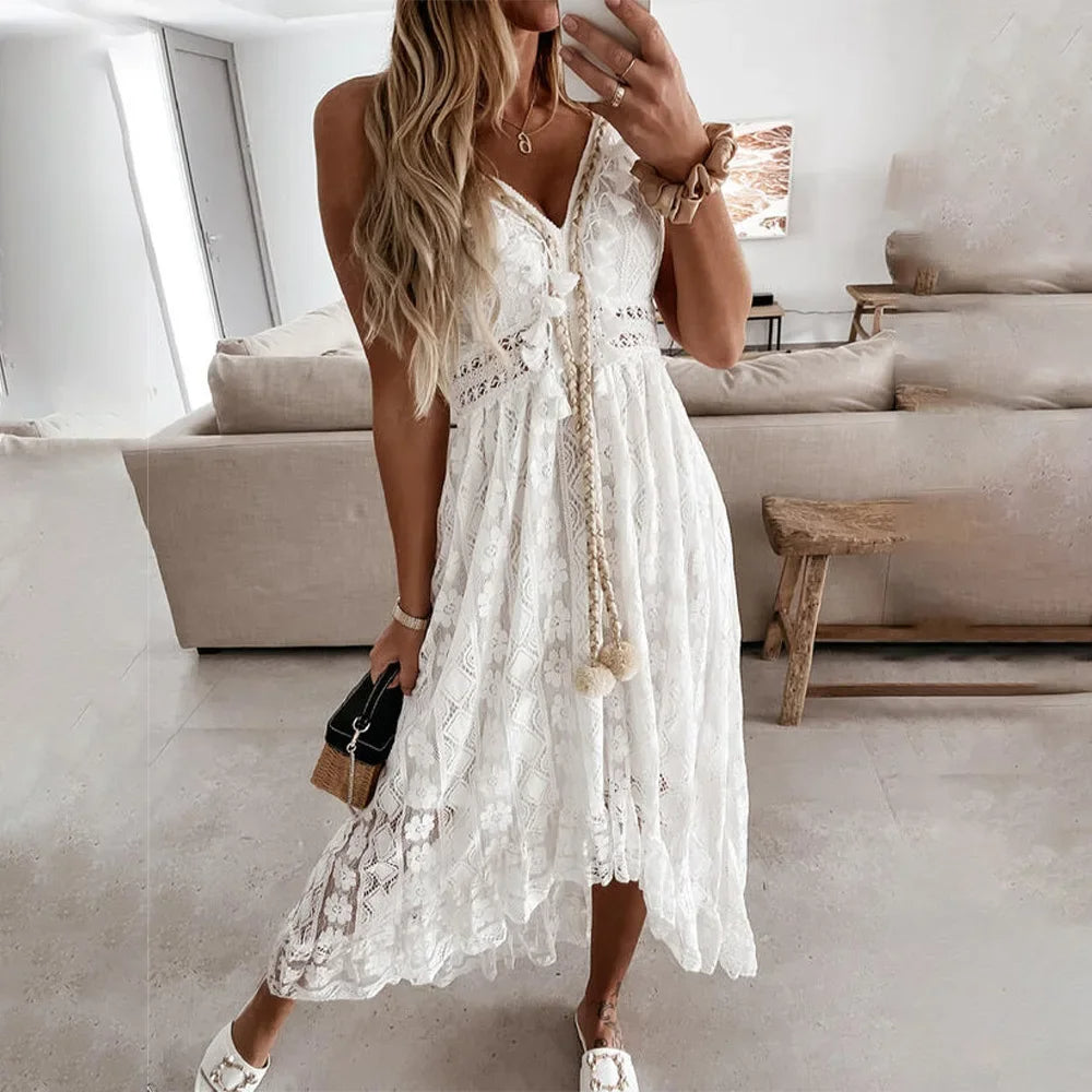 Boho Kanten Zomerjurk met Strikdetail