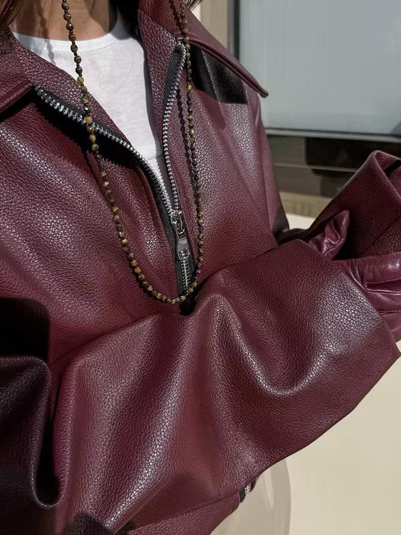 Bordeaux Leren Damesjas met Zilveren Details