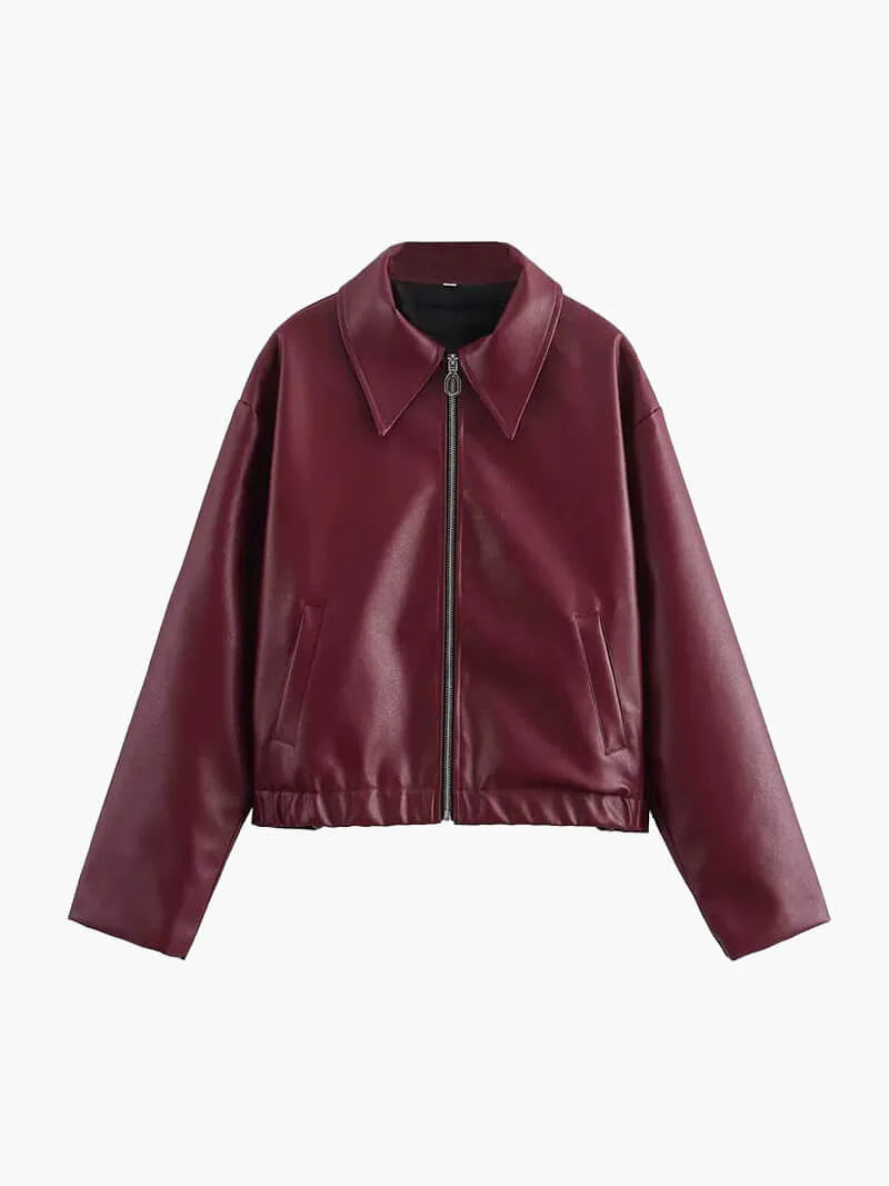 Bordeaux Leren Damesjas met Zilveren Details