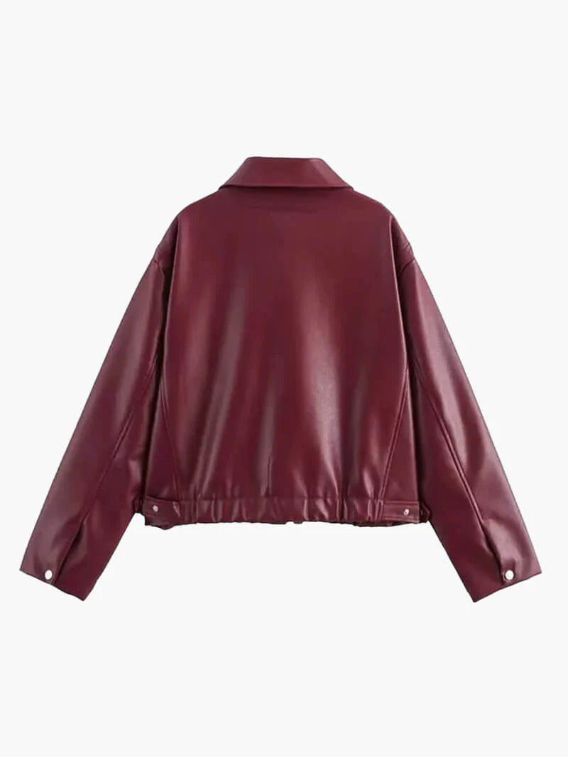 Bordeaux Leren Damesjas met Zilveren Details