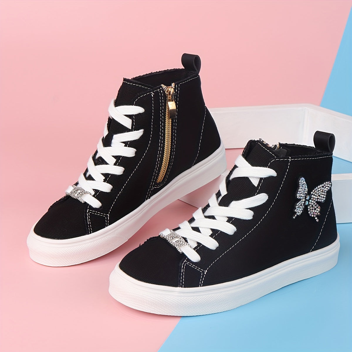 Canvas Sneakers Meisjes met Vlinder en Gesp