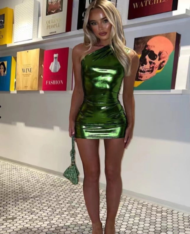 Cinzia Metallic One-Shoulder Feestjurk Mini