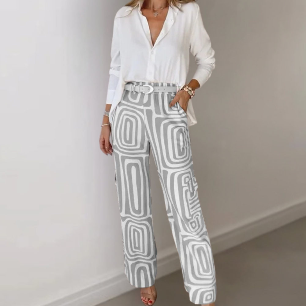 Clio – Elegante Damesoutfit met Blouse en Broek