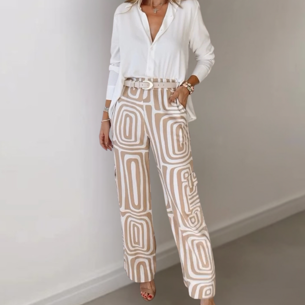 Clio – Elegante Damesoutfit met Blouse en Broek