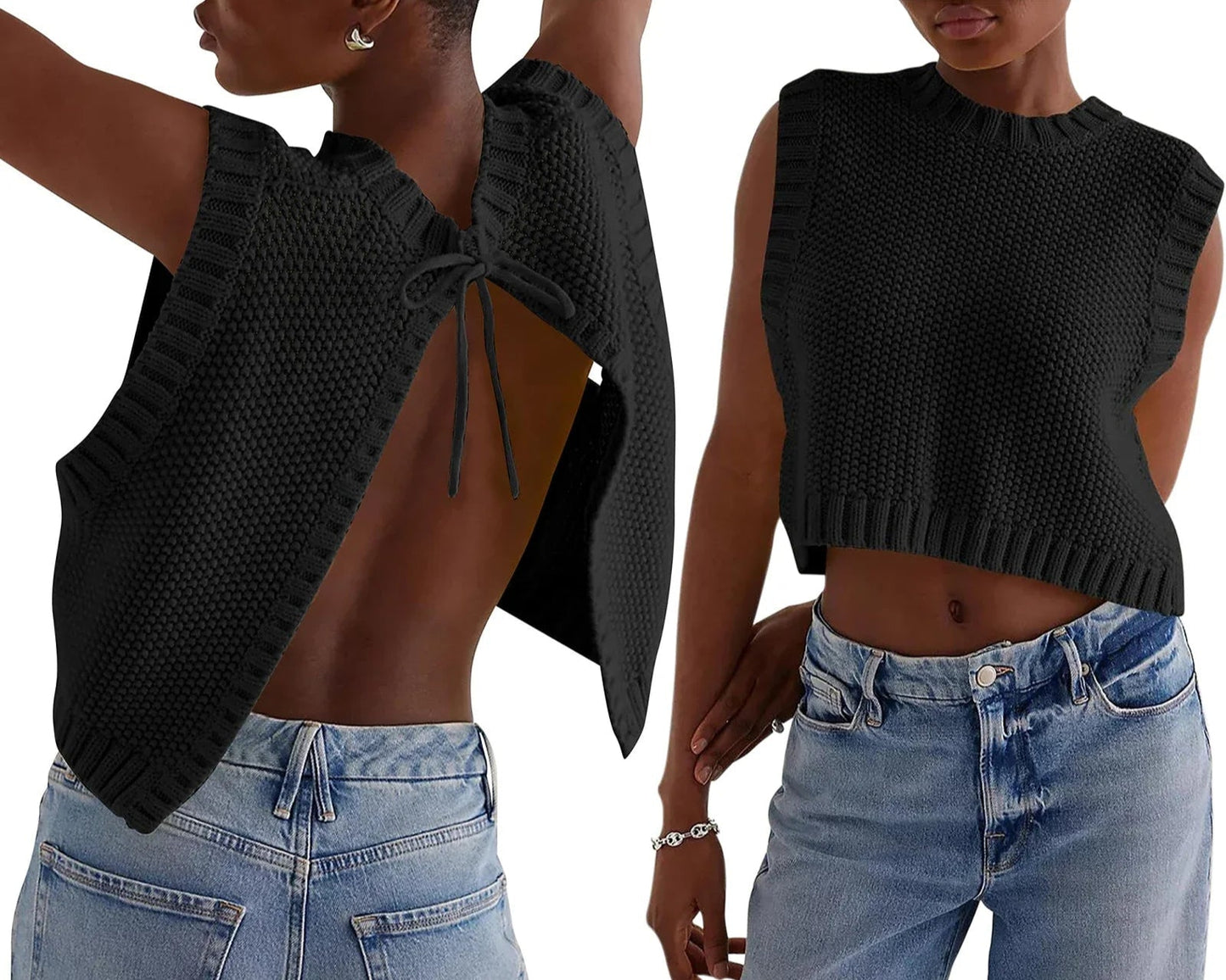 Combhasaki Y2K Gebreid Vest met Strikdetail