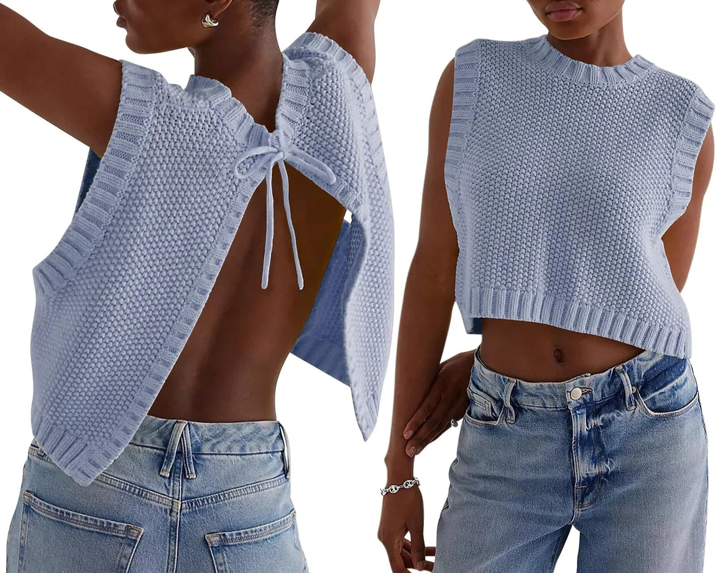 Combhasaki Y2K Gebreid Vest met Strikdetail
