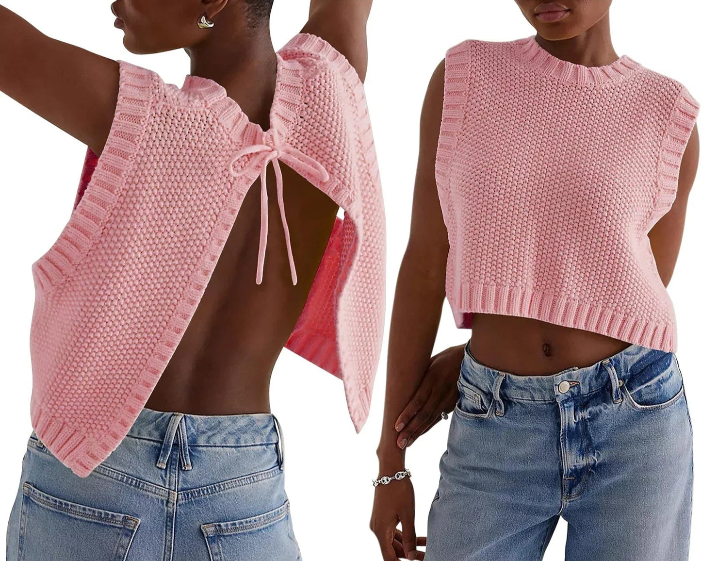 Combhasaki Y2K Gebreid Vest met Strikdetail