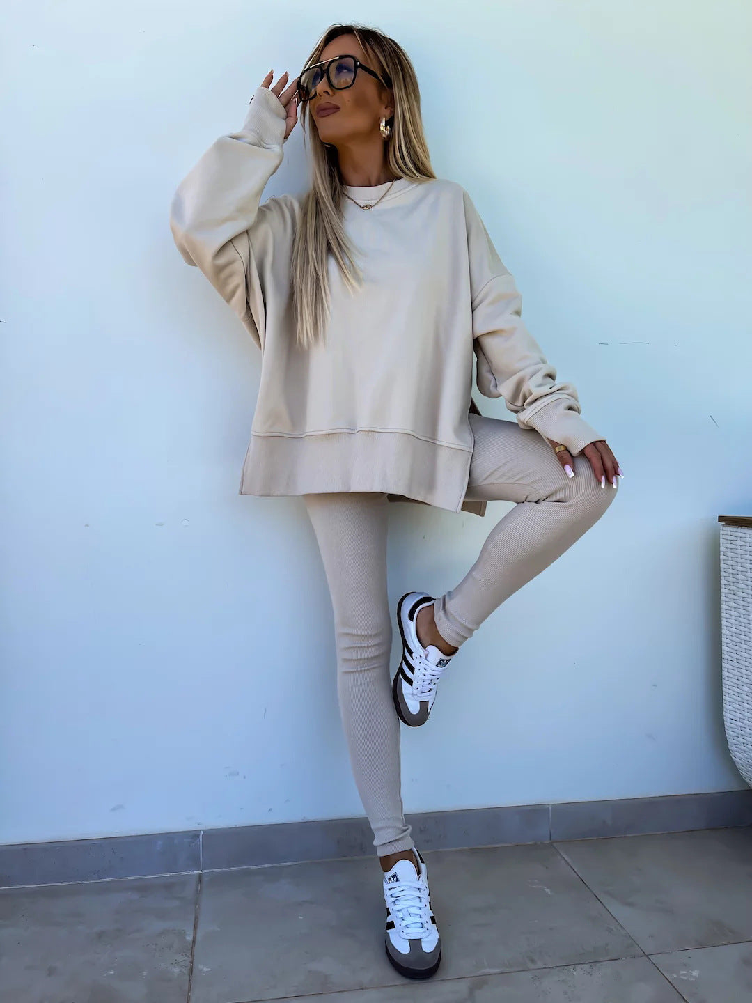 Comfortabele Dames Sweater Set met Split Top