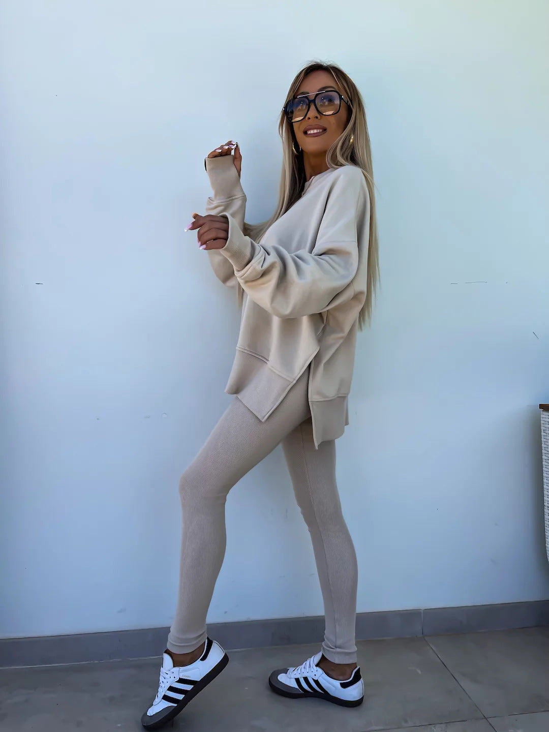 Comfortabele Dames Sweater Set met Split Top