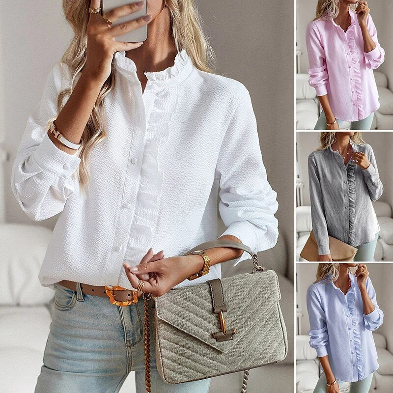 Comfortabele Damesblouse met Lange Mouwen Ruches