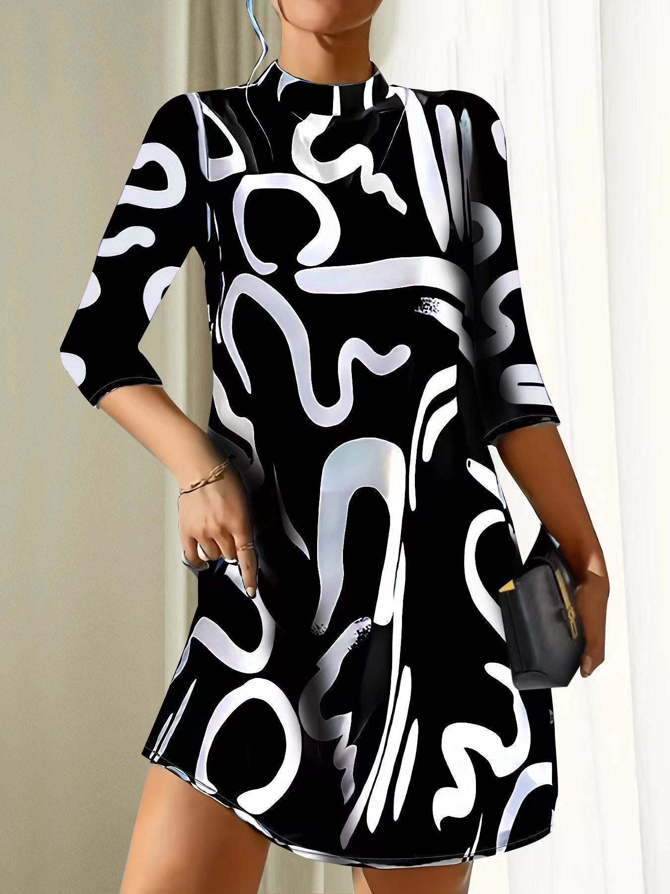 Comfortabele Elegante Damesjurk met Herfstprint