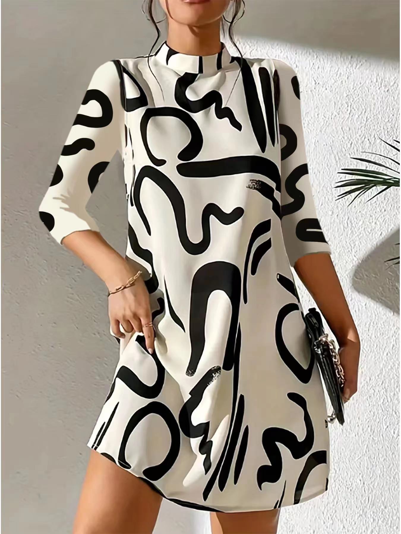 Comfortabele Elegante Damesjurk met Herfstprint