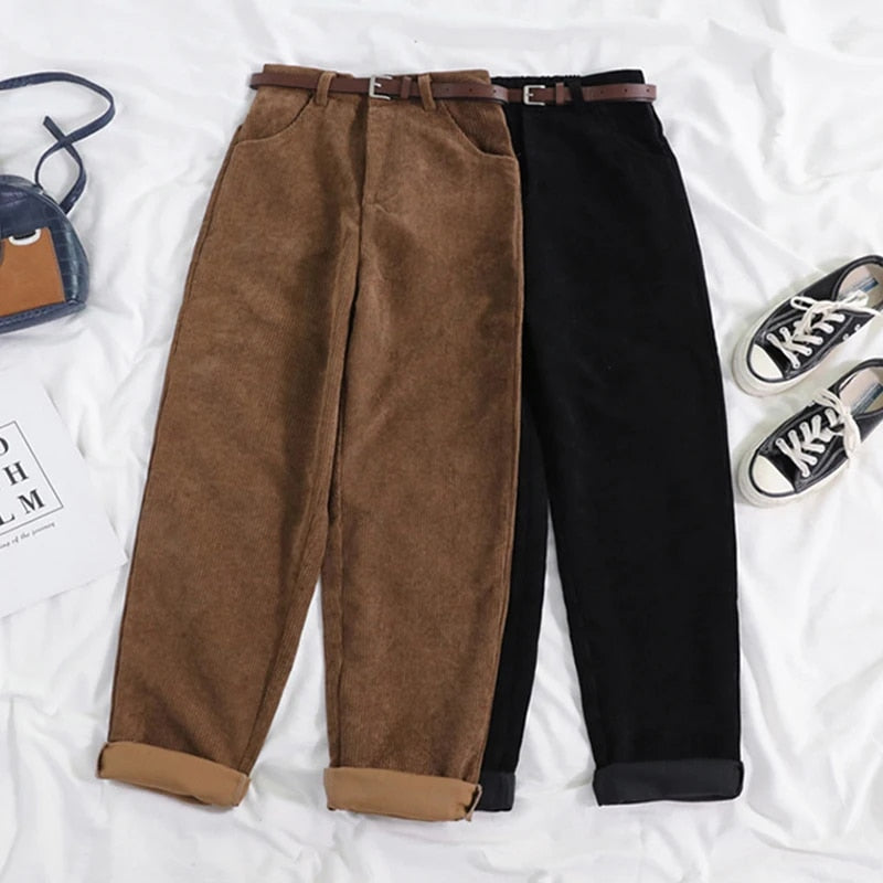 Dames Corduroy Broek Hoge Taille Relaxed Fit