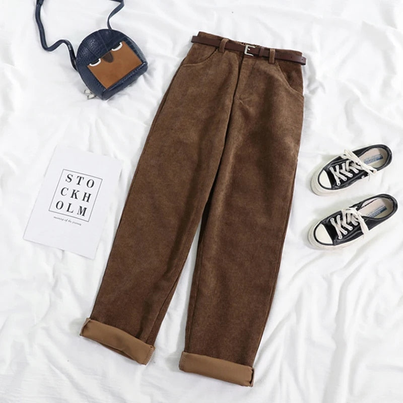 Dames Corduroy Broek Hoge Taille Relaxed Fit