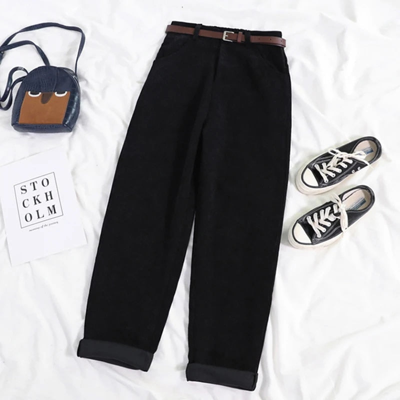 Dames Corduroy Broek Hoge Taille Relaxed Fit