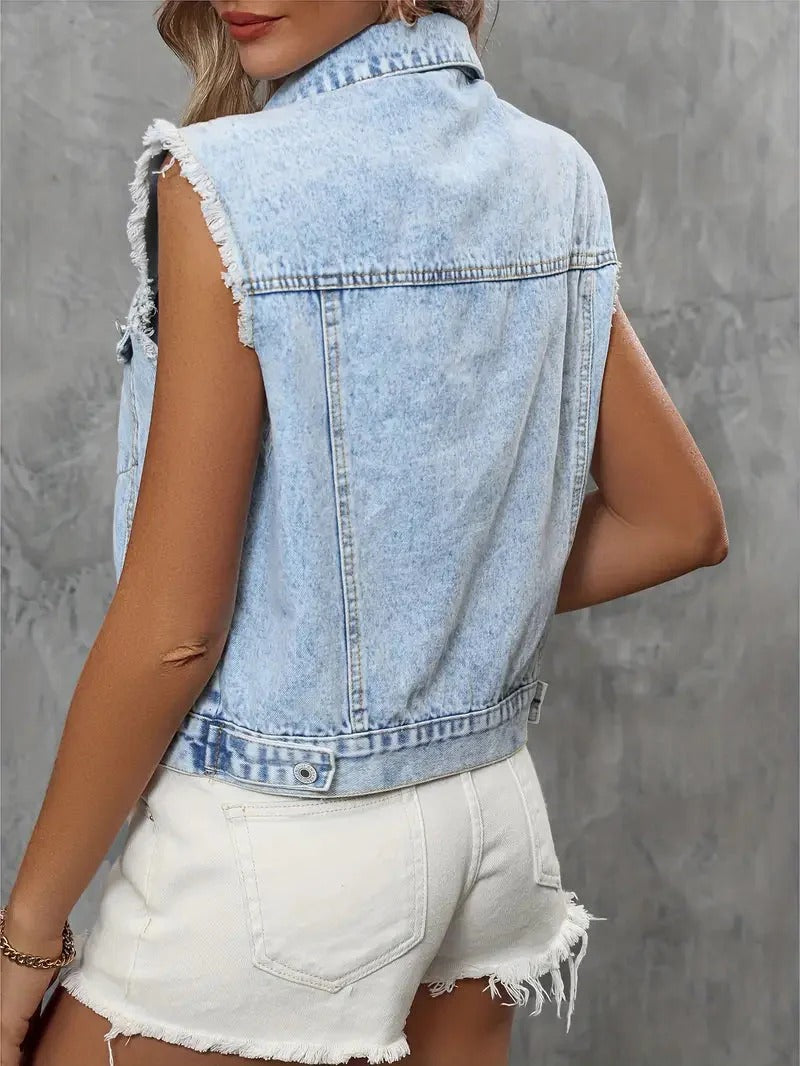 Dames Denim Vest Mouwloos met Zakken