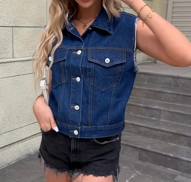 Dames Denim Vest Mouwloos met Zakken