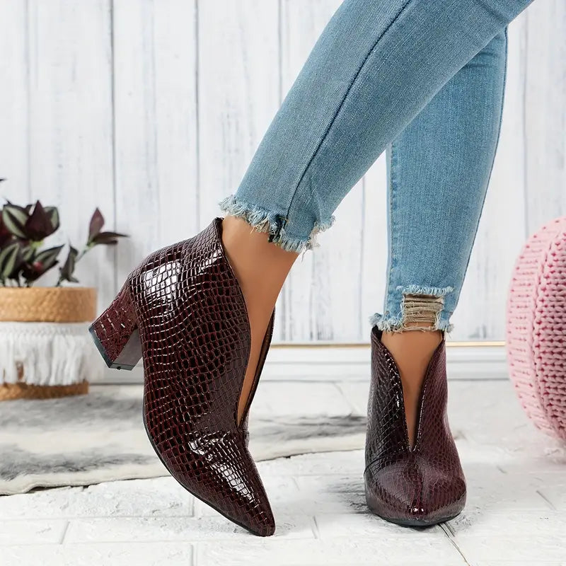 Dames Enkellaarsjes Slangenprint Blokhak Trendy