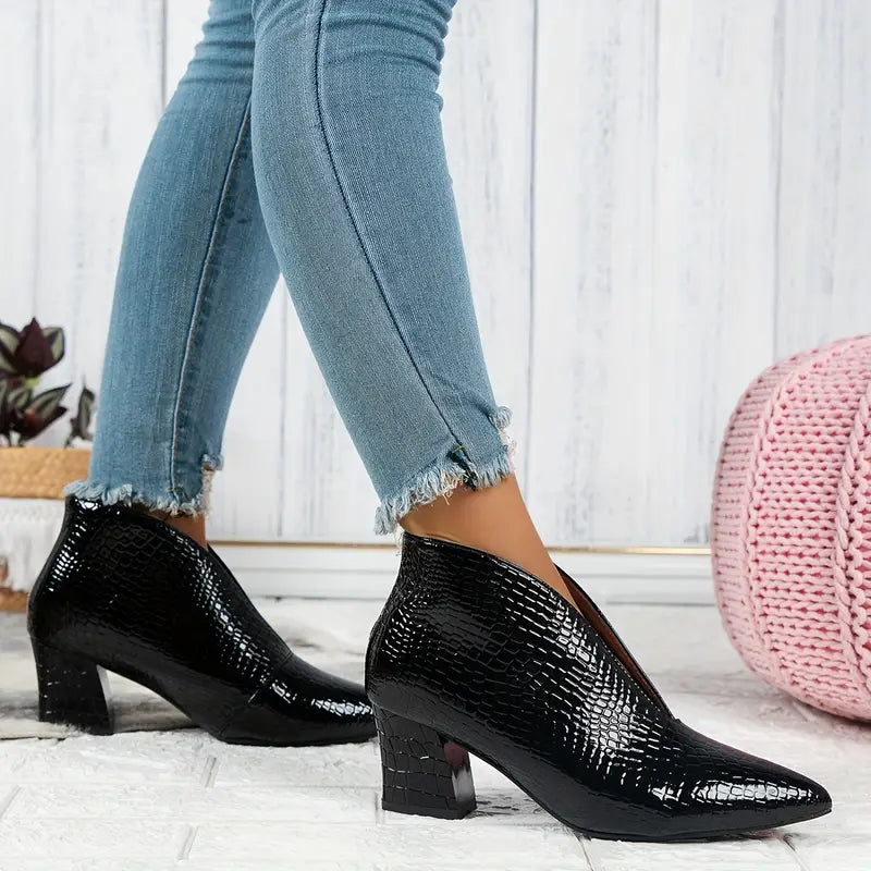 Dames Enkellaarsjes Slangenprint Blokhak Trendy