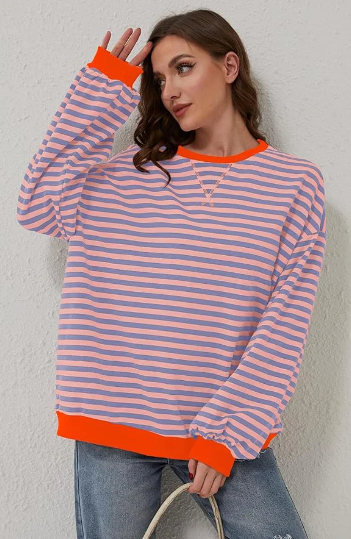 Dames Gestreepte Comfortabele Sweatshirt Trui