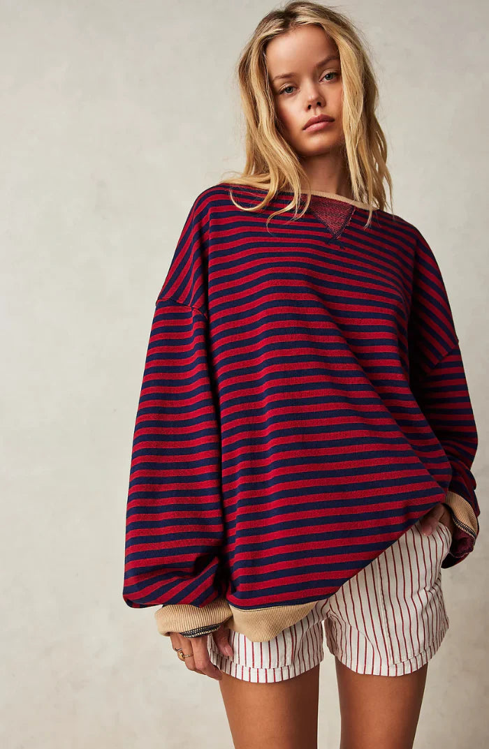 Dames Gestreepte Comfortabele Sweatshirt Trui