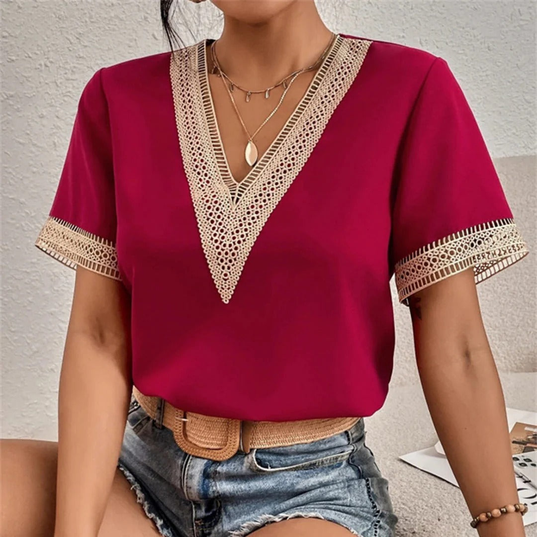 Damesblouse V-hals met Kant - Stijlvol Comfort