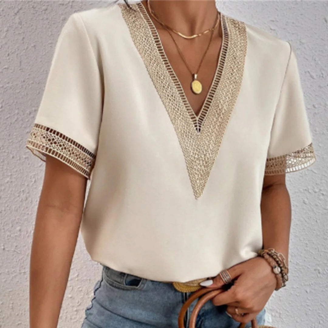 Damesblouse V-hals met Kant - Stijlvol Comfort