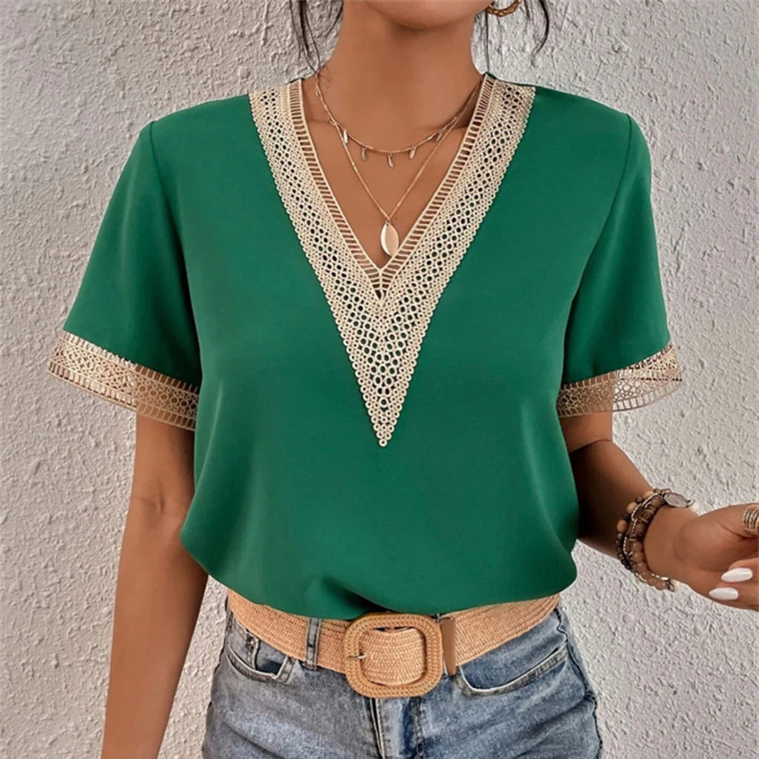 Damesblouse V-hals met Kant - Stijlvol Comfort