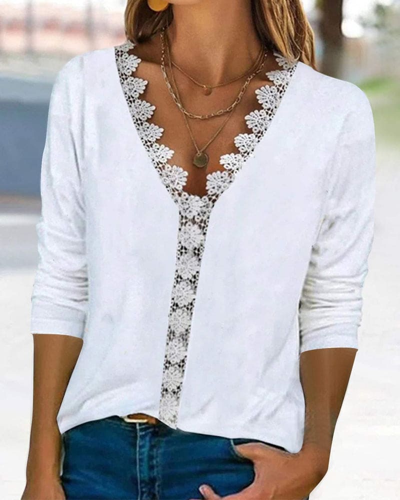Damesblouse met V-hals en Kanten Details