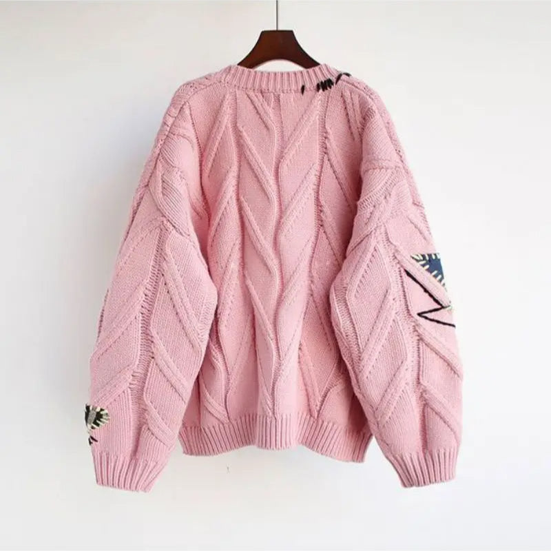 Damesvest met Patchwork Borduursel en V-hals